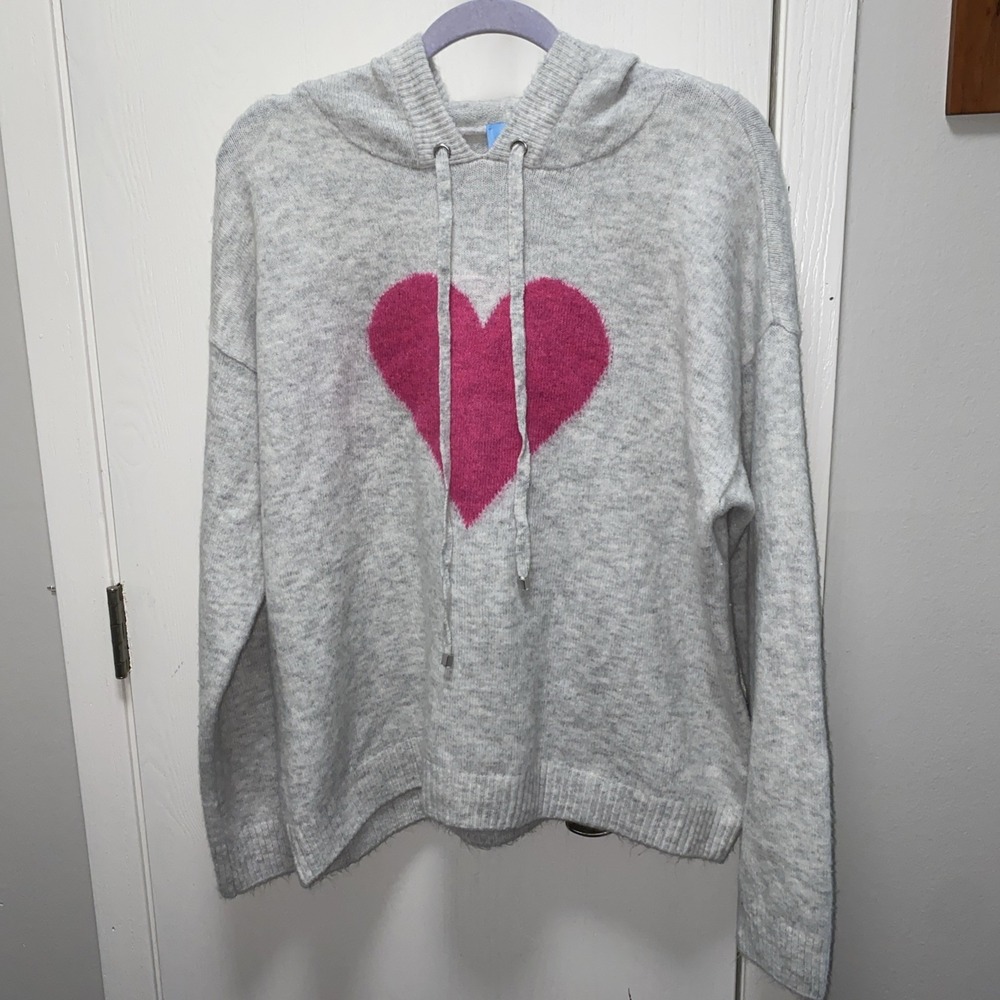 Cece Women's Pink Heart Gray Sweater Hoodie Large